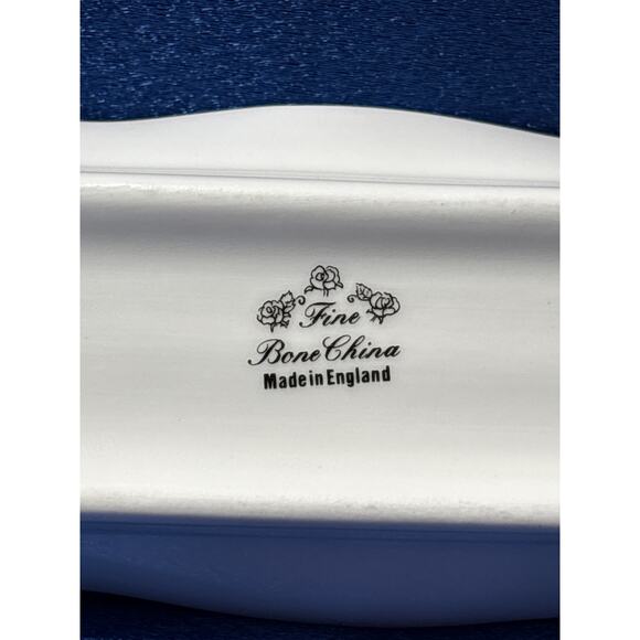 Fine Bone China Long Trinket Dish Accented with Flowers England - Picture 5 of 5